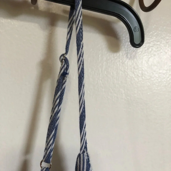 5/$25 
Anthropologie Red Carter Romper BlueWhite Faux Wrap Linen Blend Spaghetti - Picture 6 of 8